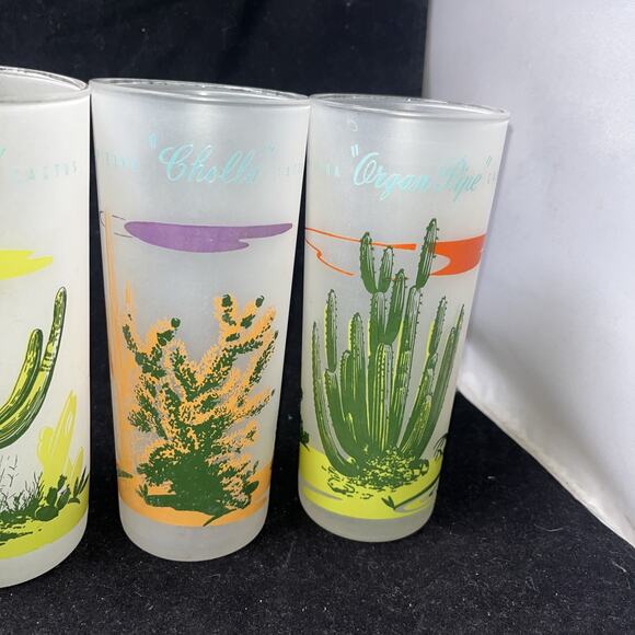 Set Of 6 Vintage Blakely Oil & Gas Arizona Cactus Frosted Ice Tea Glasses - Picture 4 of 11